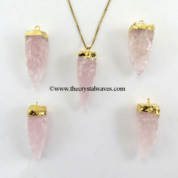 Rose Quartz  4 Side Handknapped Tooth  Gold Electroplated Cap Pendant