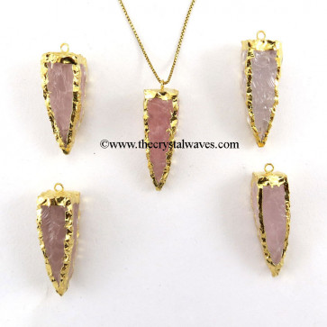 Rose Quartz  4 Side Handknapped Tooth  Gold Electroplated  Pendant
