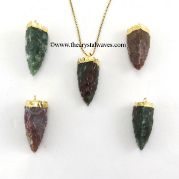 Fancy Jasper  3 Side Handknapped Tooth  Gold Electroplated Cap  Pendant