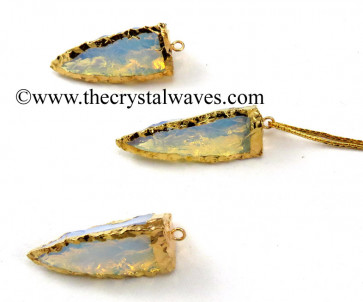 Opalite  3 Side Handknapped Tooth  Gold Electroplated  Pendant