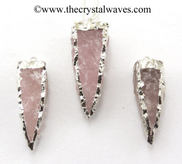 Rose Quartz 4 Side Handknapped Tooth Rhodium Electroplated Pendant