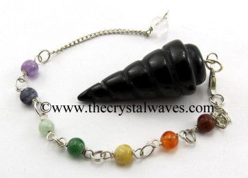 Black Agate Spiral Pendulum With Chakra Chain