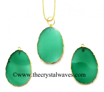 Green Chalcedony Egg Shape Gold Electroplated Pendant