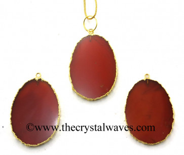 Red Chalcedony Egg Shape Gold Electroplated Pendant