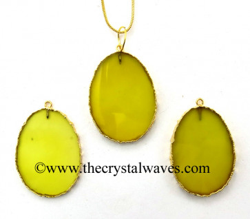 Yellow Chalcedony Egg Shape Gold Electroplated Pendant