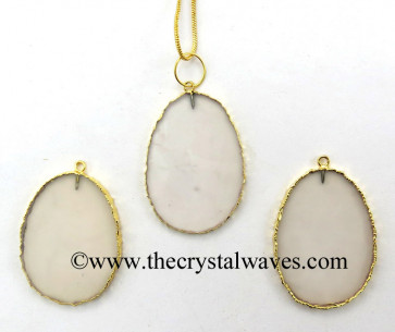 Light Pink Chalcedony Egg Shape Gold Electroplated Pendant