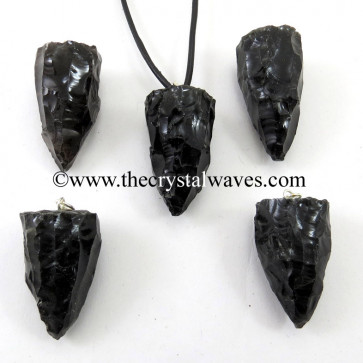 Black Obsidian Handknapped Cone Shape Pendant