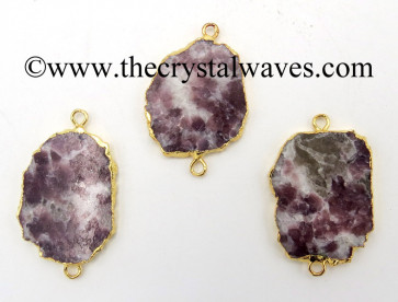 Lepidolite Flat Nugget Gold Electroplated Connector / Pendant