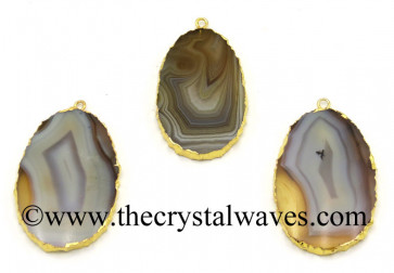 Agate Flat Egg Shaped Oval Gold Electroplated Pendants