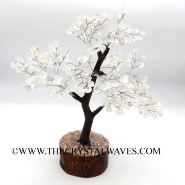 Crystal Quartz 300 Chips Brown Bark Silver Wire Gemstone Tree With Wooden Base