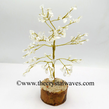 Crystal Quartz 300 Chips Golden Wire Gemstone Tree With Wooden Base