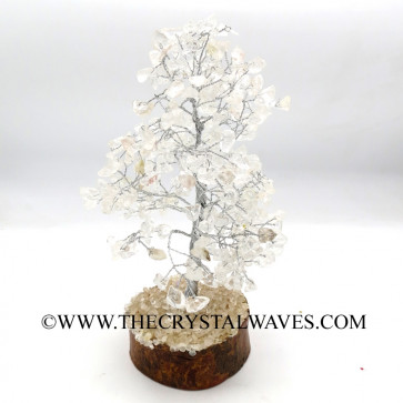 Crystal Quartz 300 Chips Silver Wire Gemstone Tree With Wooden Base
