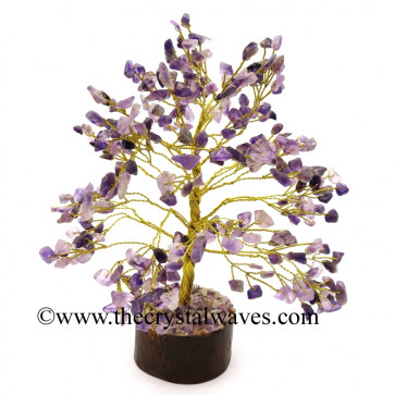 Amethyst 300 Chips Golden Wire Gemstone Tree With Wooden Base