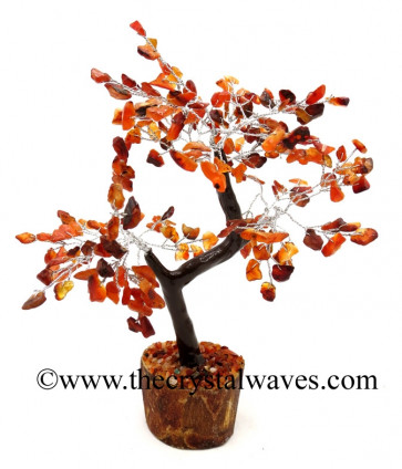Carnelian 300 Chips Brown Bark Silver Wire Gemstone Tree With Wooden Base