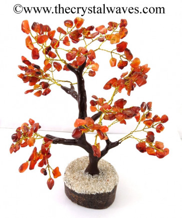 Carnelian 300 Chips Brown Bark Golden Wire Gemstone Tree With Wooden Base