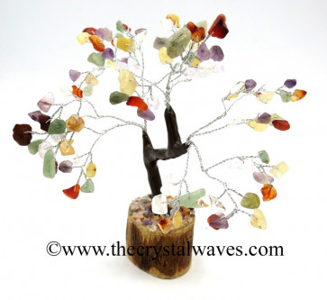 Mix Gemstone 300 Chips Brown Bark Silver Wire Gemstone Tree With Wooden Base