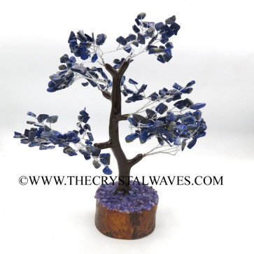 Lapis Lazuli 300 Chips Brown Bark Silver Wire Gemstone Tree With Wooden Base