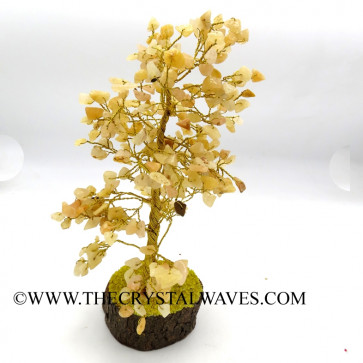 Yellow Aventurine 300 Chips Golden Wire Gemstone Tree With Wooden Base