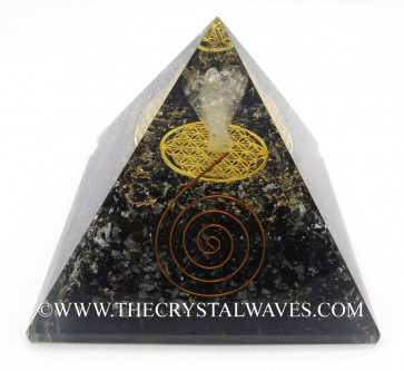 Black Tourmaline Chips Big  Orgone Pyramid With Crystal Quartz Angel And Flower Of Life