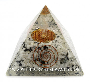 Rainbow Moonstone Chips Big  Orgone Pyramid With Crystal Quartz Angel And Flower Of Life