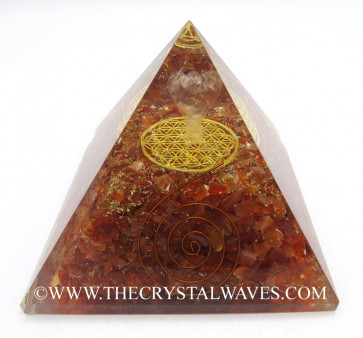 Carnelian Chips Big  Orgone Pyramid With Crystal Quartz Angel And Flower Of Life