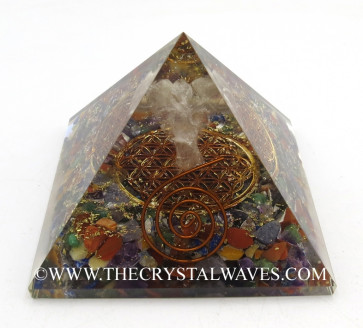 Chakra Chips Orgone Pyramid With Crystal Quartz Angel And Flower Of Life