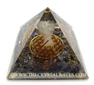 Blue Aventurine Chips Orgone Pyramid With Crystal Quartz Angel And Flower Of Life