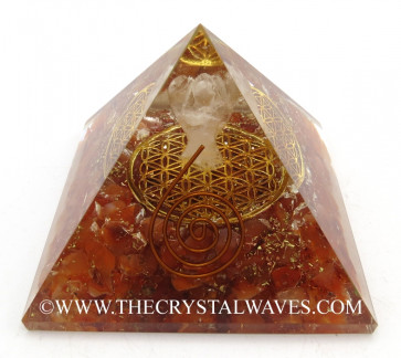 Carnelian Chips Orgone Pyramid With Crystal Quartz Angel And Flower Of Life