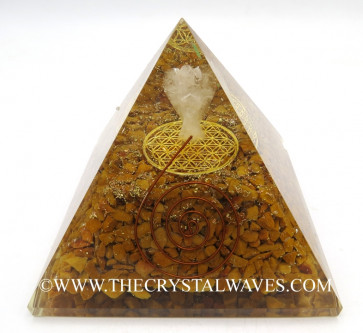 Yellow Aventurine Chips Orgone Pyramid With Crystal Quartz Angel And Flower Of Life