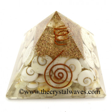 Gomti Chakra / Shiva Eye Pearl Orgone Pyramids With Copper Wrrapped Crystal Point