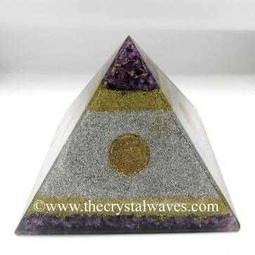 White Metal Amethyst Chips Orgone Pyramids With Flower Of Life Symbol