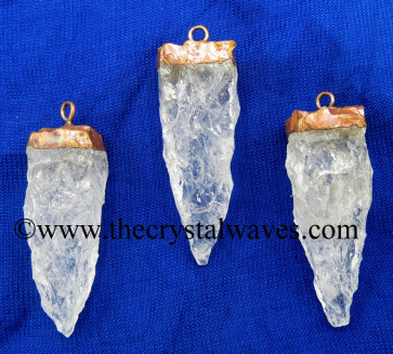 Crystal Quartz 4 Side Handknapped Tooth Copper Electroplated Pendant