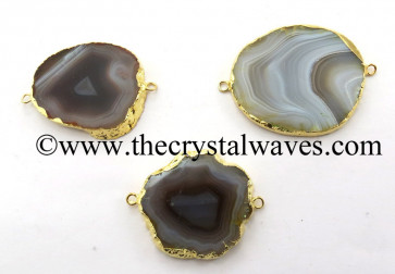 Natural Banded Agate Freeform Gold Electroplated Connector / Pendant 