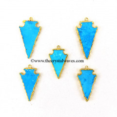 Turquoise Howlite  Arrowhead Pendant Gold Electroplated 