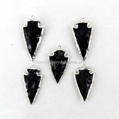 Black Obsidian Arrowhead Rhodium Electroplated 