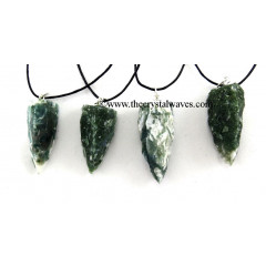 Moss Agate 3 Side Handknapped Tooth Pendant