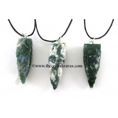 Moss Agate 4 Side Handknapped Tooth Pendant