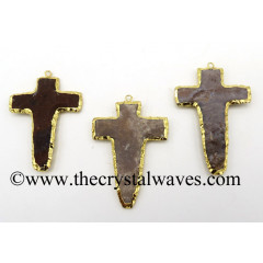 Agate Handknapped cross gold Electroplated pendant