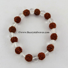 Crystal Quartz & Rudraksha Round Beads Bracelet