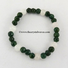 Green Aventurine Faceted Drumpolished & White Aventurine  Round Beads Bracelet