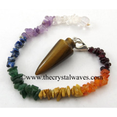 Yellow Tiger Eye Agate Smooth Pendulum With Chakra Chips Chain