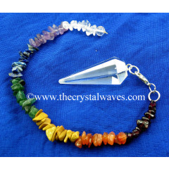 Crystal Quartz AA Grade Faceted Pendulum With Chakra Chips Chain