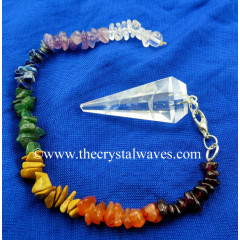 Crystal Quartz B Grade Faceted Pendulum With Chakra Chips Chain