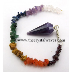 Amethyst 12 Facets Pendulum With Chakra Chips Chain