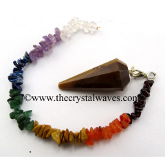Tiger Eye Agate 12 Facets Pendulum With Chakra Chips Chain
