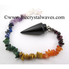 Black Agate Smooth Pendulum With Chakra Chips Chain
