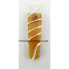 Yellow Aventurine  Cage Wrapped Flat Pencil Pendant