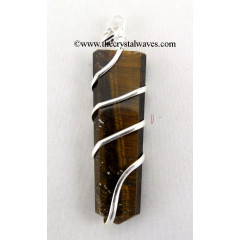 Tiger Eye Agate  Cage Wrapped Flat Pencil Pendant