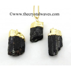 Black Tourmaline Rough Gold Electroplated Connector / Pendant