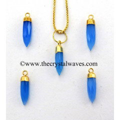 Blue Chalcedony Small Bullet Gold Electroplated Pendant